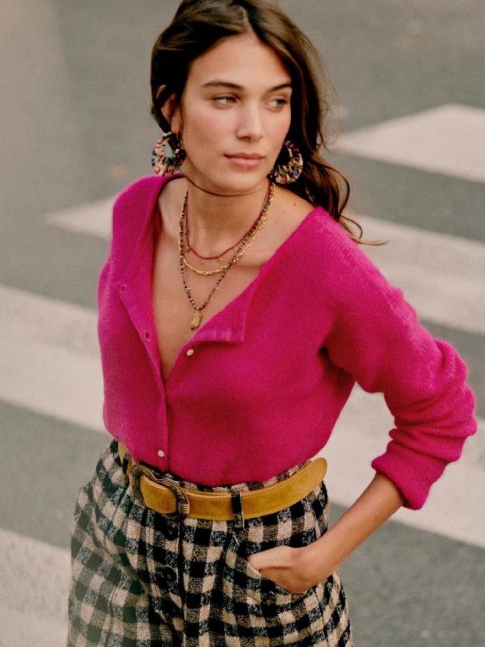 Sezane Gaspard Fushia Cardigan Sweater